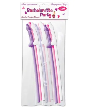 Bachelorette Party Pecker Sipping Straws - Assorted Colors Pack of 10