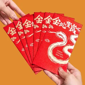 Buddha Stones 6Pcs Chinese Red Envelope Year of the Snake Lucky Money Envelopes 2025 New Year