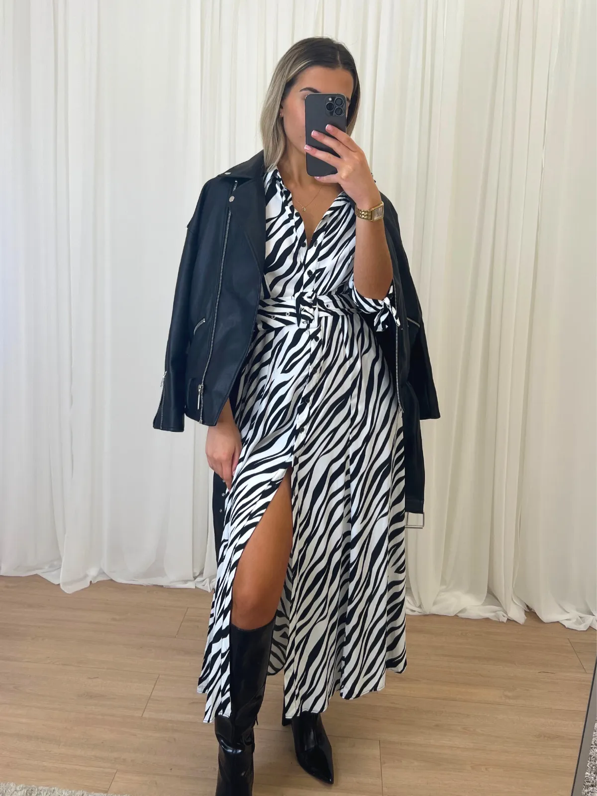 Daphne Belted Shirt Dress / Zebra Print
