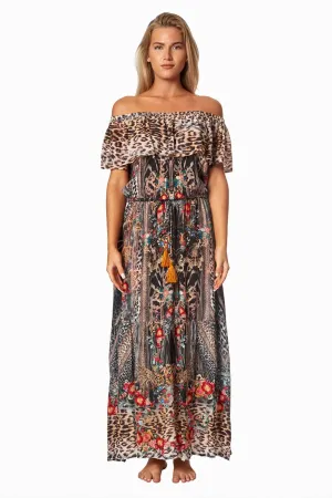 Eclectic Jungle Long Off the Shoulder Dress