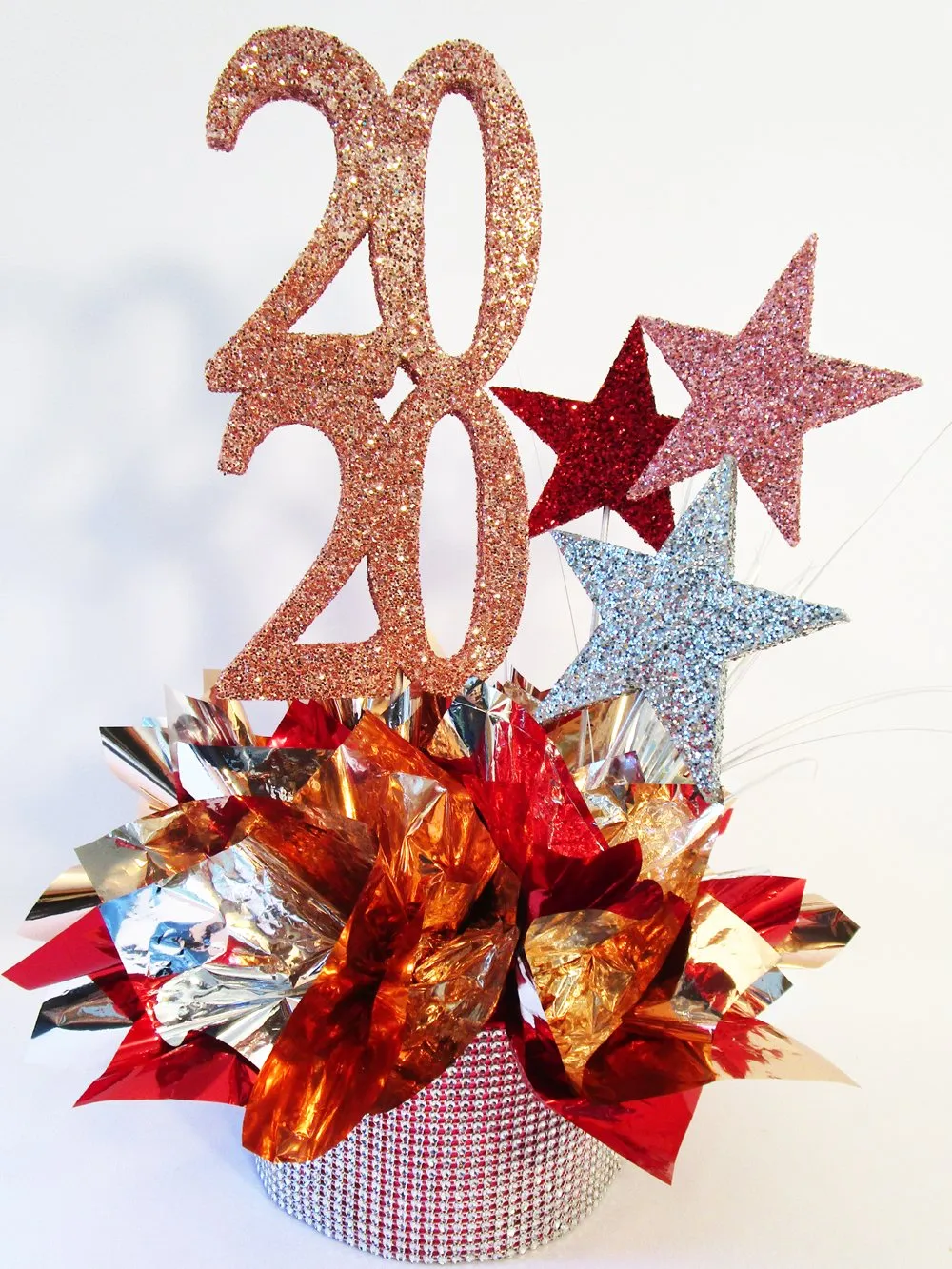 Faux Rhinestone Centerpiece Base with Metallic Tissue