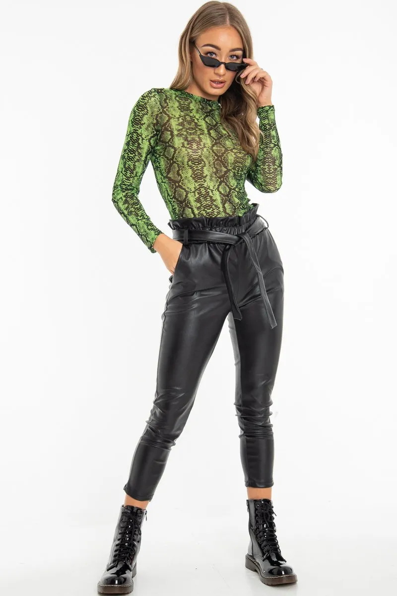 Green Snake Print Mesh Long Sleeve Top - Marisela