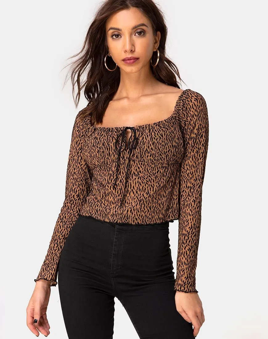 Janina Top in Animal Flock Tan Net