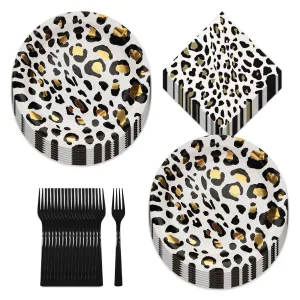 Luxe Leopard Party Paper Dinner Plates, Luncheon Napkins, and Forks (Serves 16)