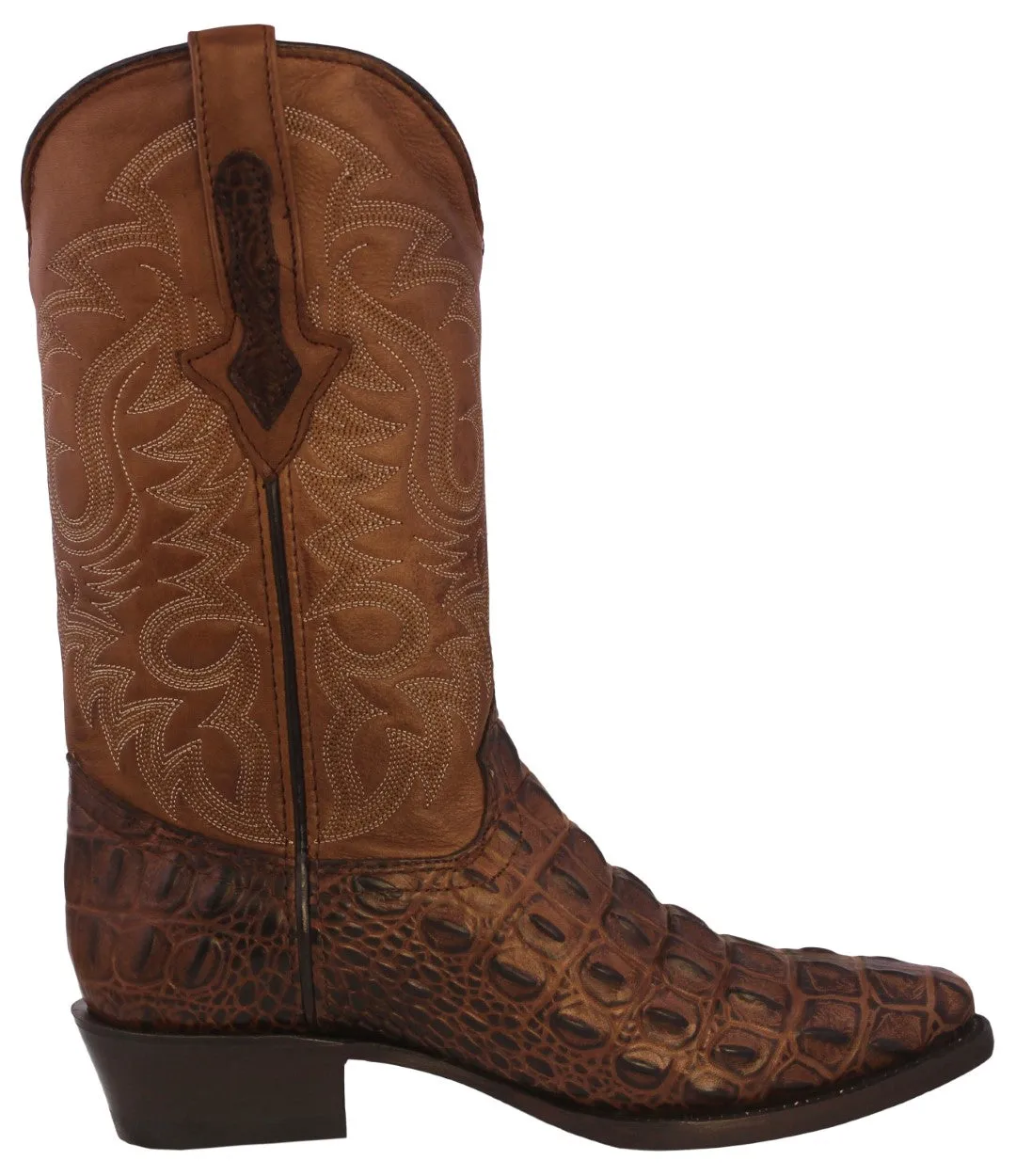 Mens Brown Alligator Back Print Leather Cowboy Boots J Toe