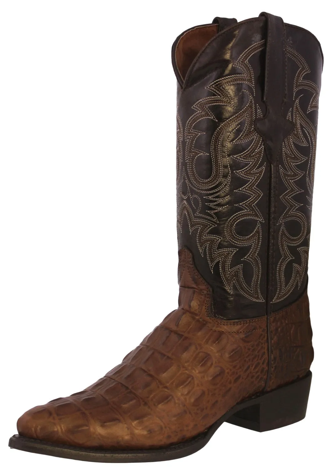 Mens Brown Alligator Back Print Leather Cowboy Boots J Toe