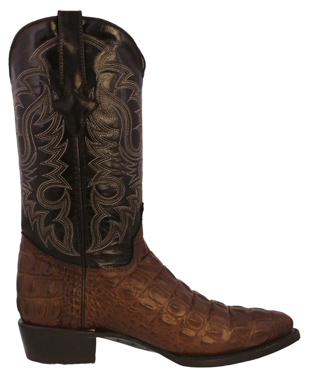 Mens Brown Alligator Back Print Leather Cowboy Boots J Toe