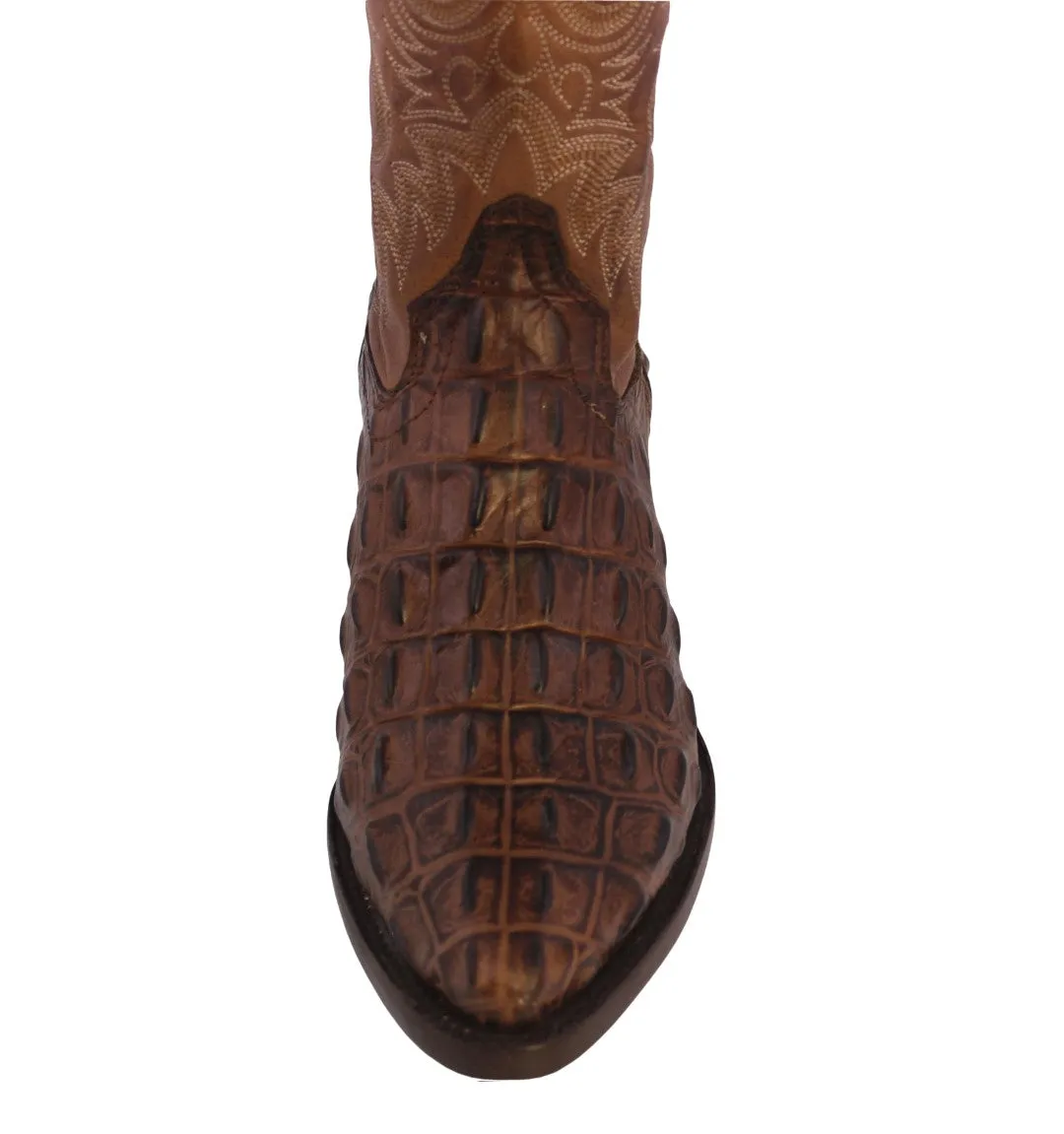 Mens Brown Alligator Back Print Leather Cowboy Boots J Toe