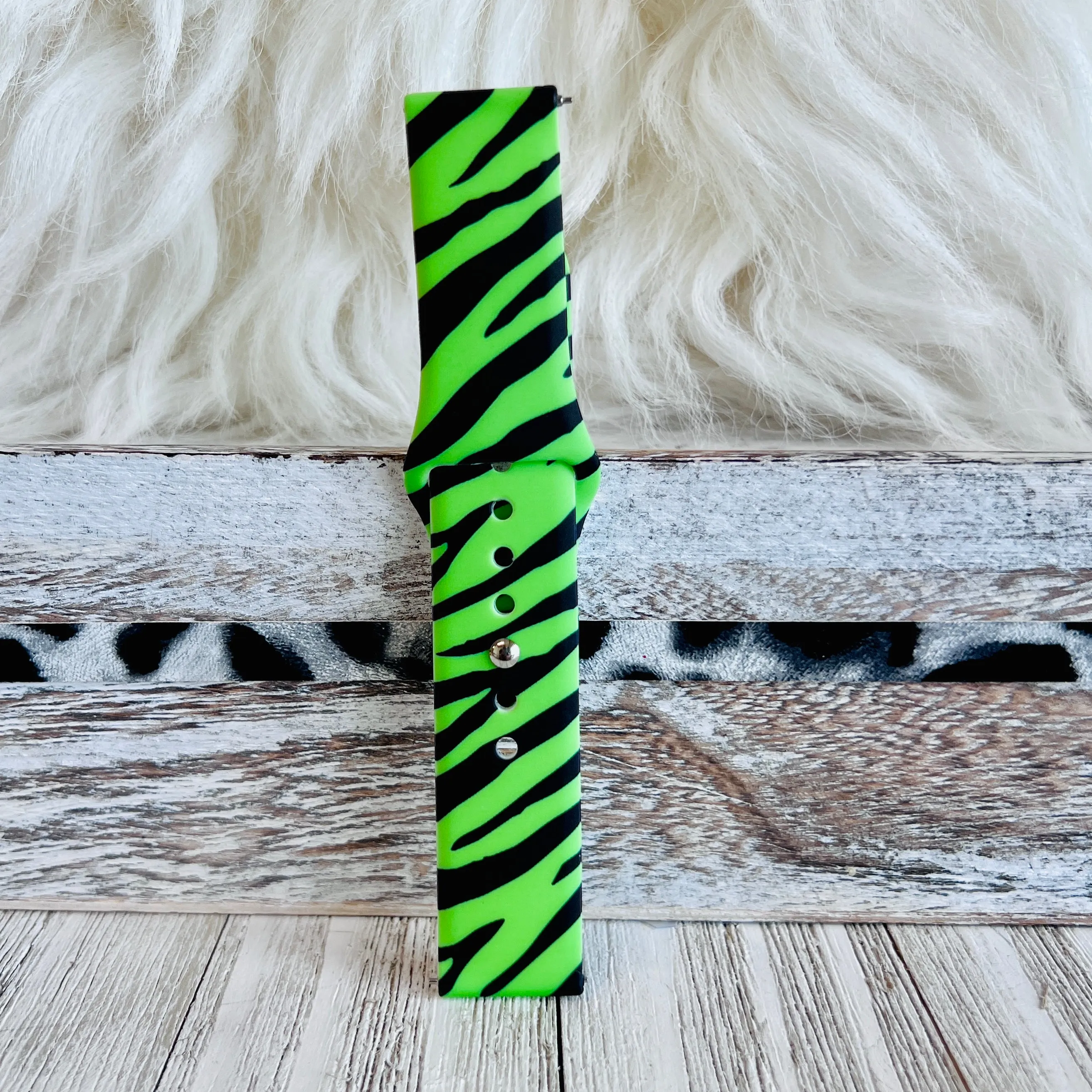 Neon Green Zebra Print Silicone Band For Samsung Watch