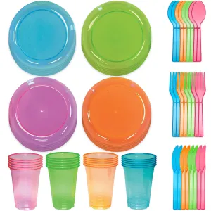 Neon Party Assorted Plastic Dessert Plates, Cutlery, and Cups (Serves 20)