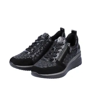 Remonte D2401-03 Black Leopard Print Wedge Trainers