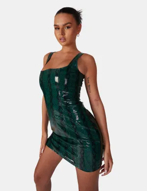 SNAKE PU CORSET MINI DRESS GREEN