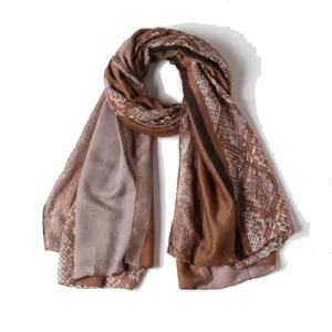 Sophie Camel/Snake Block Print Scarf Made From Recycled Bottles