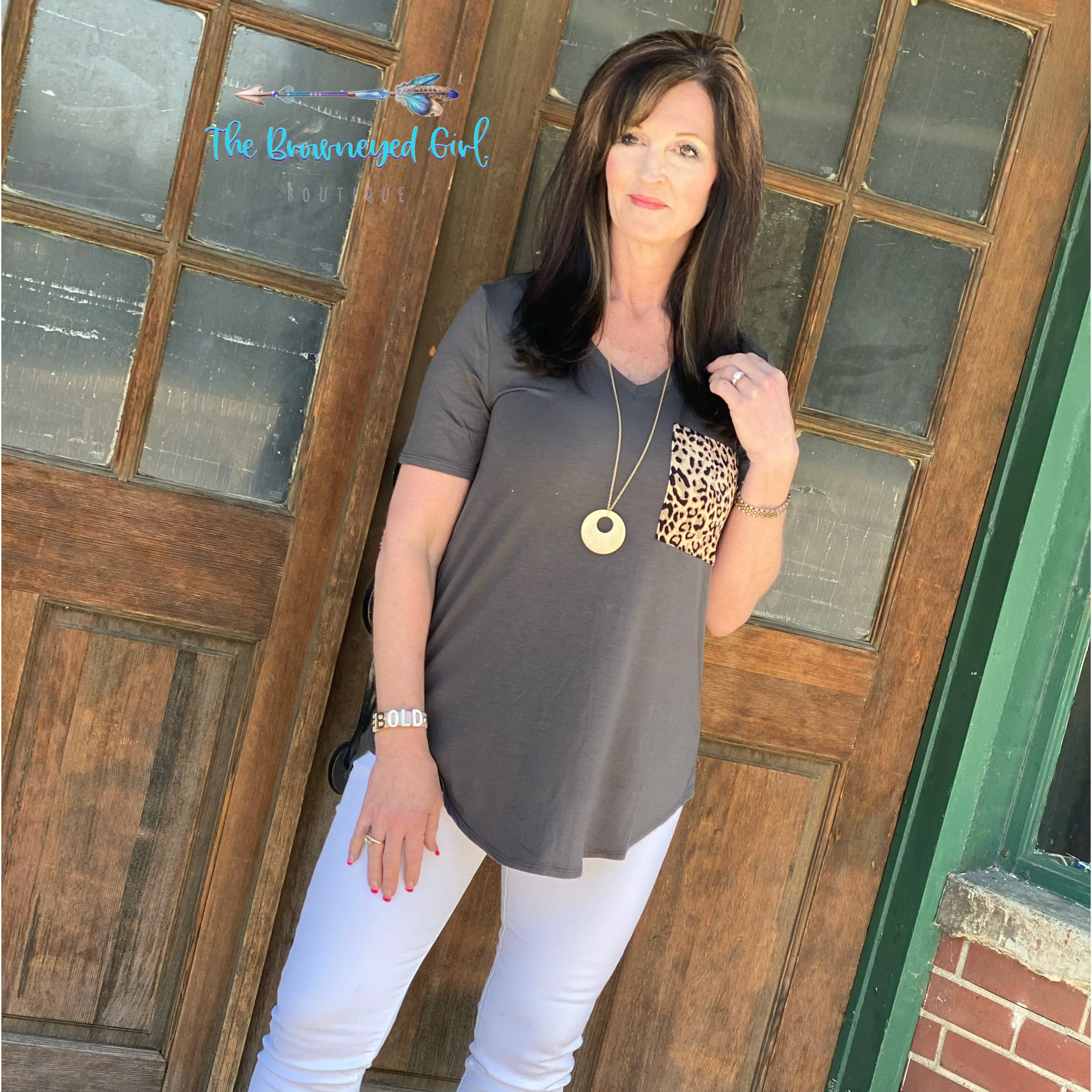 Tickle  Me Wild Leopard Pocket Tee Plus