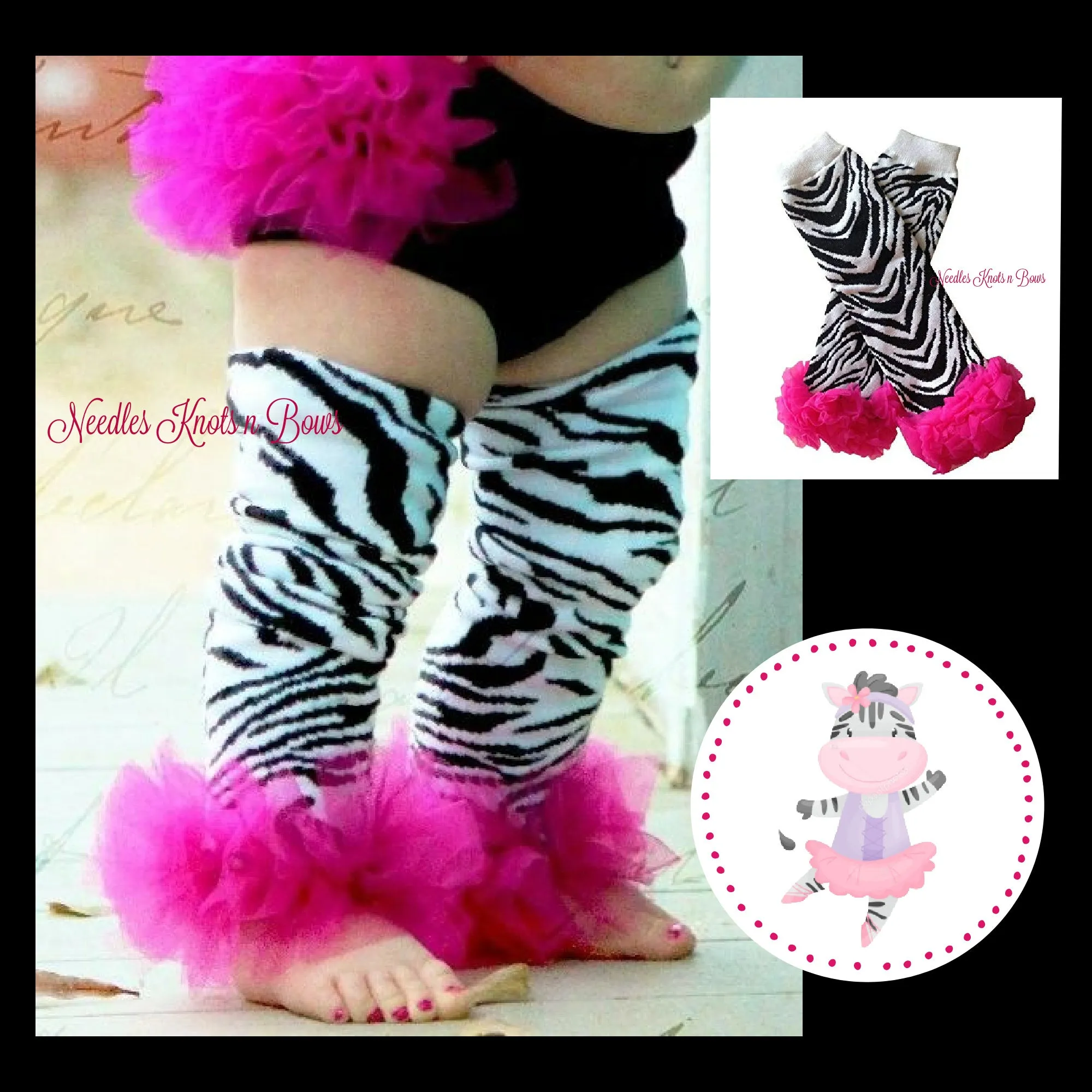 Zebra Print Leg Warmers with Hot Pink Ruffles