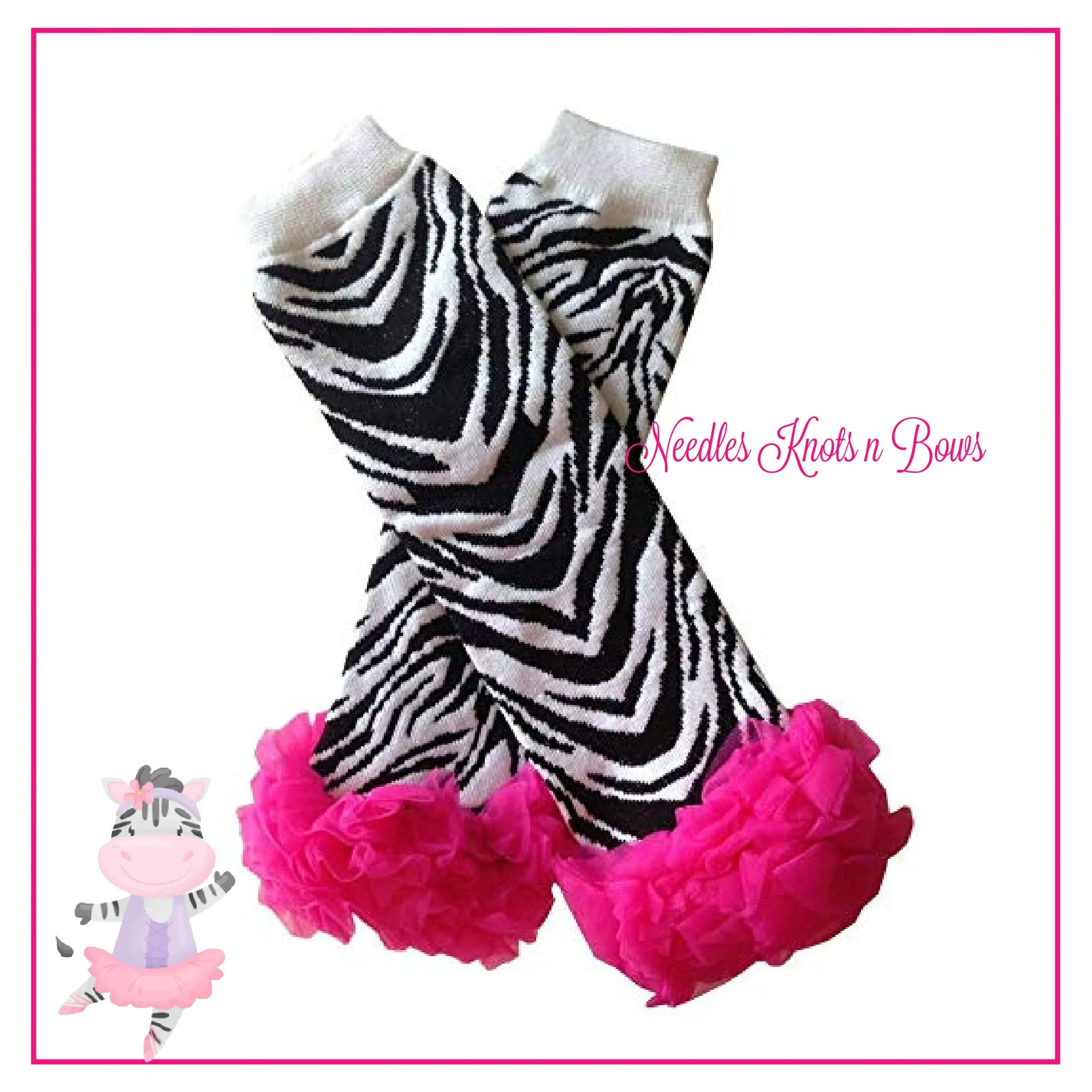 Zebra Print Leg Warmers with Hot Pink Ruffles